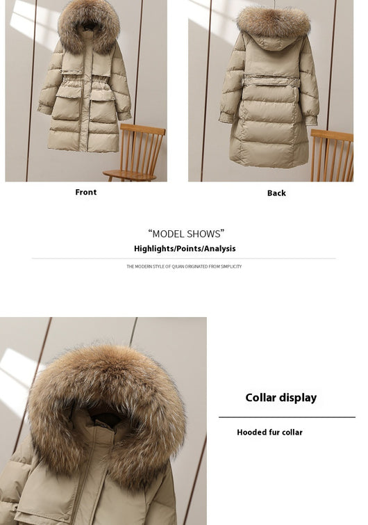 Abrigo de Pato Blanco con Cuello de Piel Acolchado Largo Invierno - Image 17