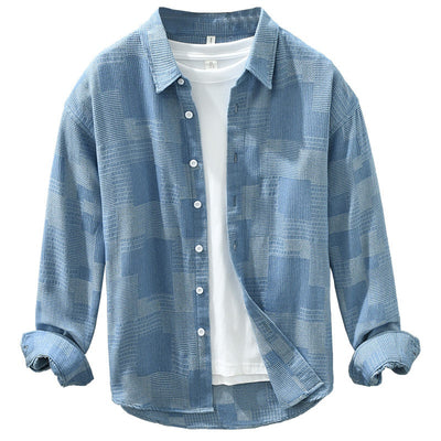 Camisa Denim Jacquard Suelta para Hombre - Manga Larga Casual - Image 6