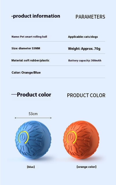 Upgraded blue electric jumping ball for pets with a yellow power button, made of chewable silicone, on a white pedestal. - Image 19