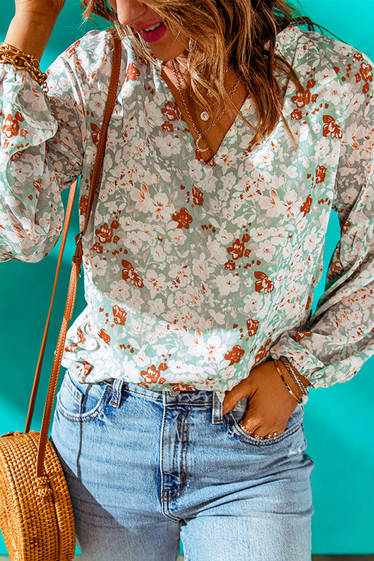 Blusa Floral de Gasa Suelta con Cuello en V - Image 31