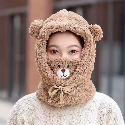 Gorro Oso Cálido con Bufanda Integrada, Máscara y Cordón Ajustable - Image 7