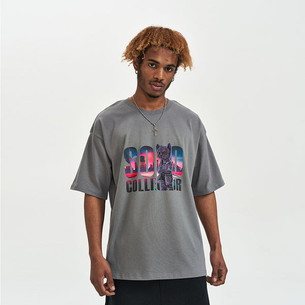 Playera Holgada con Estampado de Oso Cartoon para Hombre
