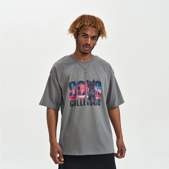 Playera Holgada con Estampado de Oso Cartoon para Hombre