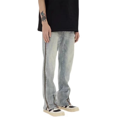 Pantalones Vaqueros Retro con Cierre Frontal y Cortes Laterales para Hombre - Image 11