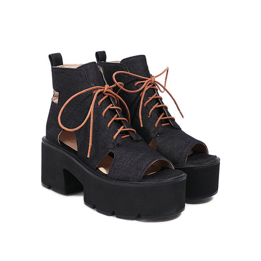 Sandalias Denim para Mujer con Cordones Delanteros y Punta Abierta - Image 11