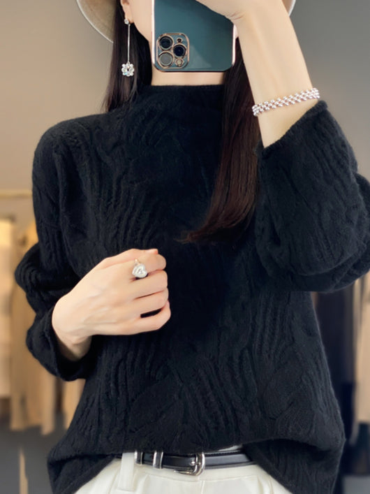 Suéter Hueco Cuello Alto Liso para Otoño e Invierno - Image 5