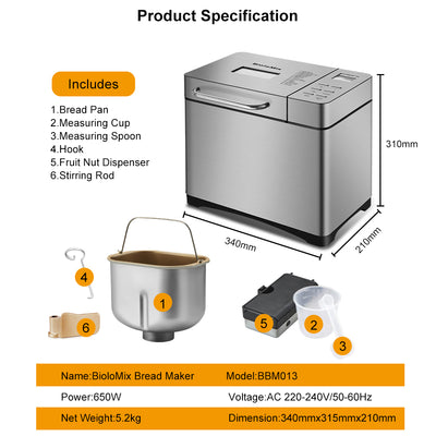 Máquina Panificadora Automática Biolomix Acero Inoxidable 1kg 19 Programas - Image 4