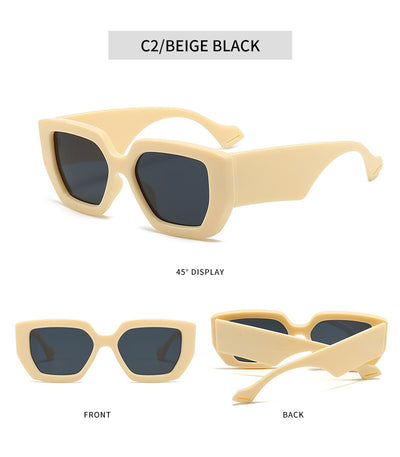 Beige square frame sunglasses with dark gray lenses, featuring a thick, fashion-forward design. - Image 28