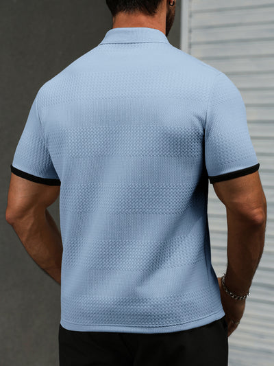 Camisa Manga Corta Jacquard Liso Estilo Europeo Americano para Hombre - Image 10