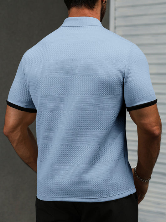 Camisa Manga Corta Jacquard Liso Estilo Europeo Americano para Hombre - Image 10