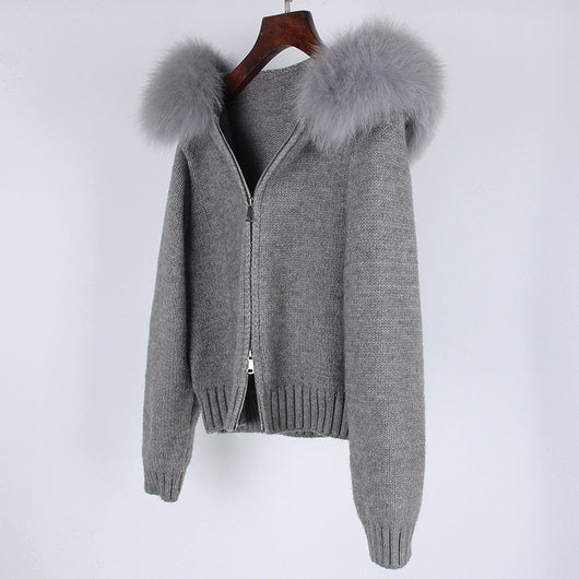 Abrigo de Primavera para Mujer con Cuello de Zorro Real y Capucha - Image 17