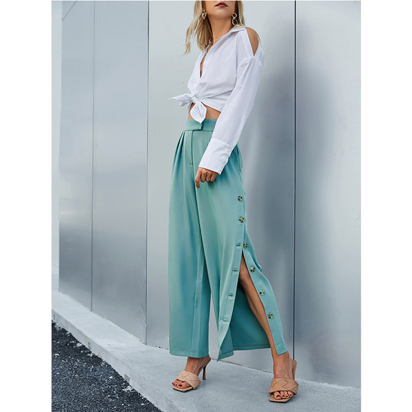 Pantalones de Cintura Alta Rectos y Anchos - Estilo Europeo y Americano