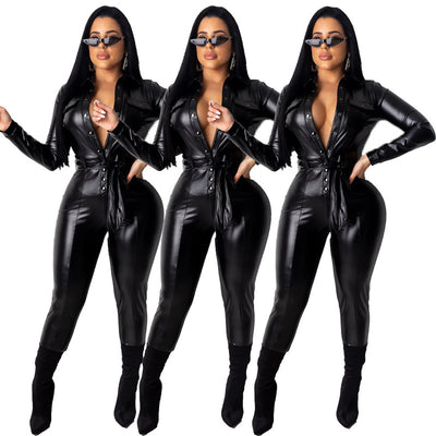 Jumpsuit Ajustado de PU con Cinturón Elegante - Image 10
