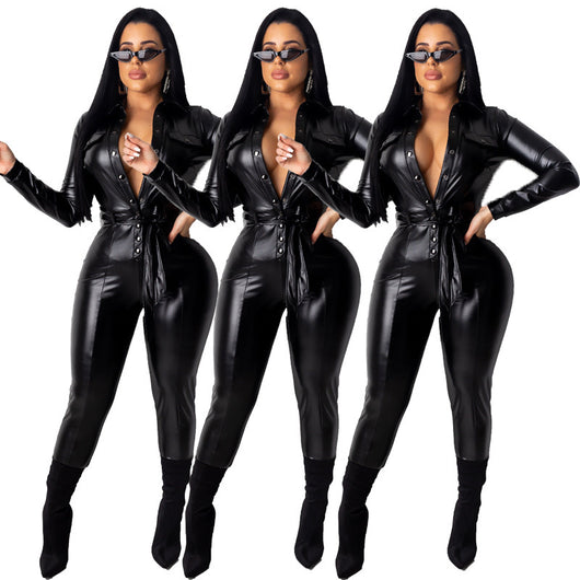 Jumpsuit Ajustado de PU con Cinturón Elegante - Image 10