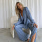 Conjunto Dos Piezas: Blusa Manga Acampanada y Pantalón Pierna Ancha