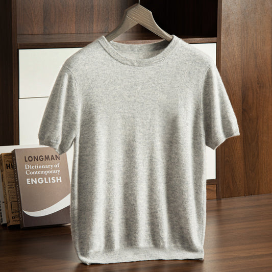 Suéter de Cachemira para Hombre Cuello Redondo Manga Corta