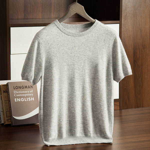 Suéter de Cachemira para Hombre Cuello Redondo Manga Corta