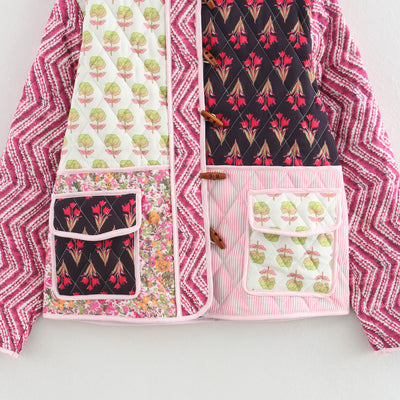 Chaqueta de Algodón Estampada con Costuras Combinadas - Corte Holgado y Casual - Image 4