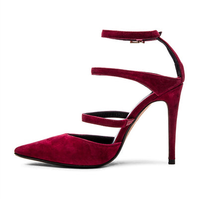 Tacones Altos Puntiagudos con Envoltorio y Botones - Elegancia en Gamuza - Image 10