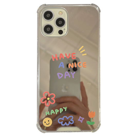 Protector de Celular con Espejo Floral y Carita Sonriente