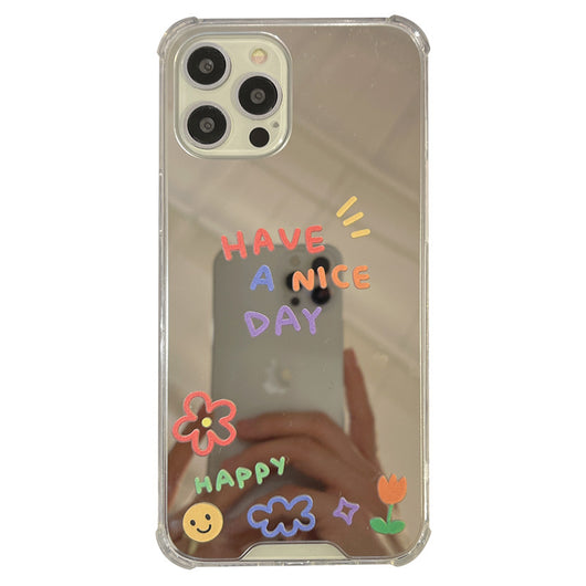 Protector de Celular con Espejo Floral y Carita Sonriente