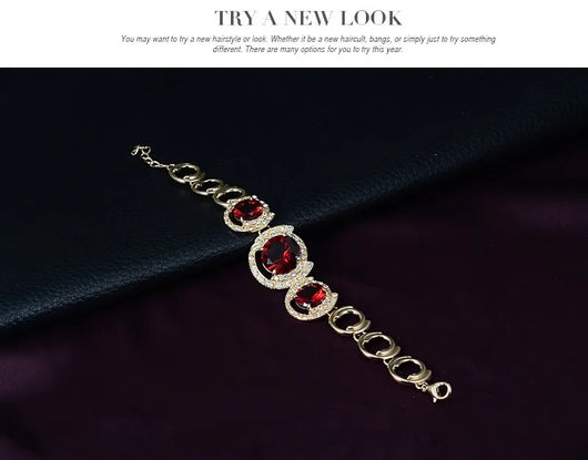 Conjunto de Joyería Nupcial Dorado con Cristales y Circones Verde y Rojo - Image 13