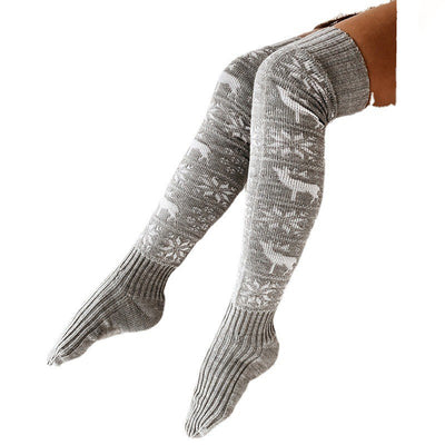 Calcetines Navideños Largos Hasta la Rodilla con Diseño de Renos y Copos de Nieve para Mujer - Image 8