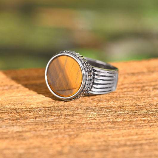 Anillo Vintage Acero Inoxidable Ojo de Tigre para Hombre - Image 6