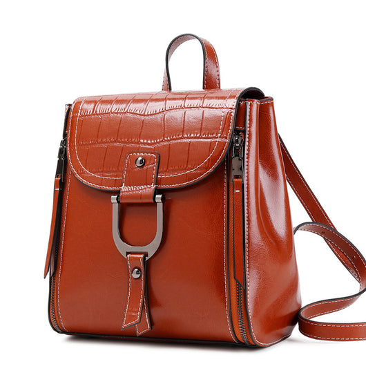 Mochila de Cuero Genuino para Mujer - Estilo Coreano con Hebilla y Acabado Encerado - Image 6