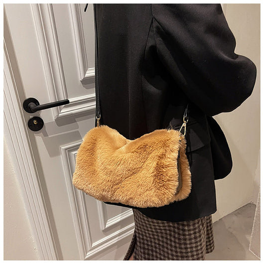 Bolso de Hombro Cuadrado Plush en Colores Sólidos - Image 9