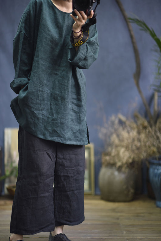 Sudadera Retro de Algodón y Lino con Abertura Lateral - Manga Larga Primavera Otoño - Image 17