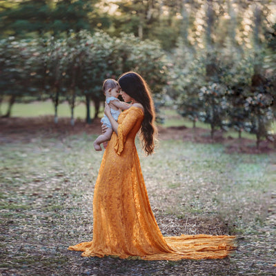 Vestido Premamá Largo con Encaje y Volantes Elegante - Image 8