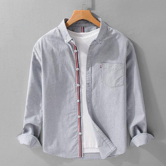 Camisa Oxford Clásica Británica de Manga Larga para Hombre