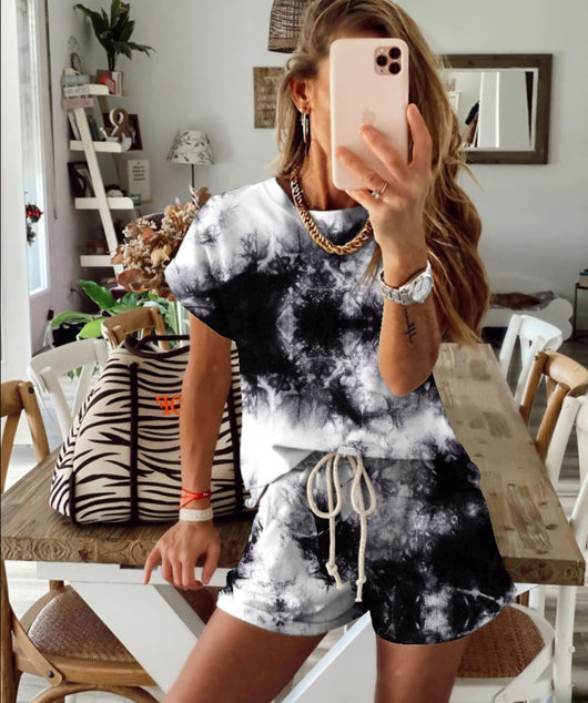 Conjunto de Pijama Degradado Tie Dye para Mujer - Manga Corta