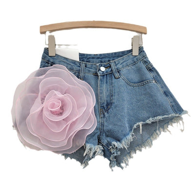 Shorts de Mezclilla con Flores Tridimensionales para Mujer - Image 5