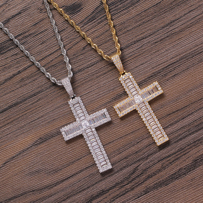 Dije Cruz de Cobre con Circonita Incrustada - Collar de Fe