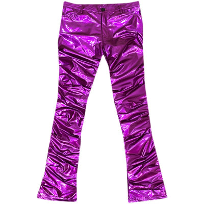 Pantalones de Cuero Acampanados con Espejo Reflectante para Hombre - Image 3