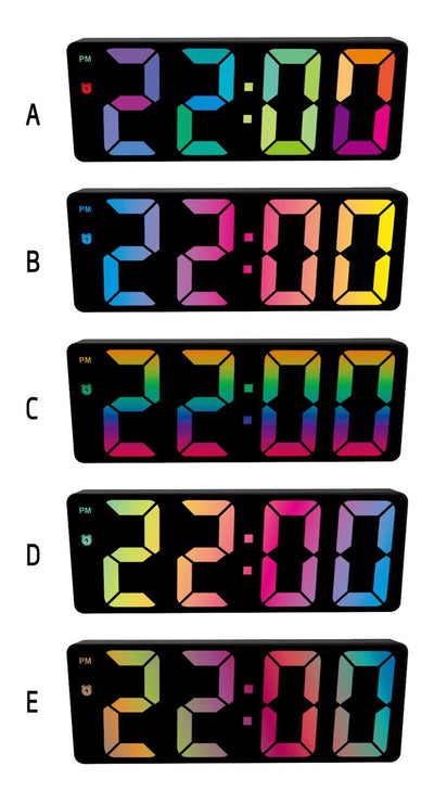 Modern rectangular digital alarm clock with a mirrored face and large, colorful LED numbers displaying the time. - Image 10