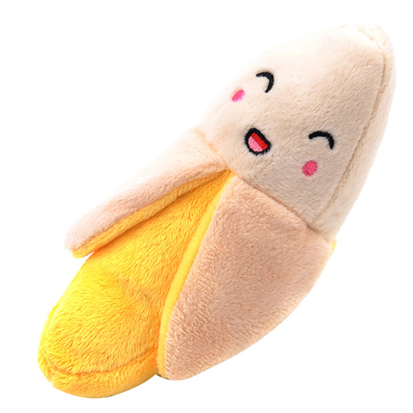 Purple plush eggplant pet toy with a green stem and an embroidered happy face, designed for dogs and cats. - Image 10