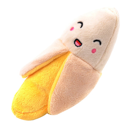 Purple plush eggplant pet toy with a green stem and an embroidered happy face, designed for dogs and cats. - Image 10