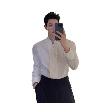 Camisa Francesa Cuello V Blanca de Manga Larga para Hombre - Image 6