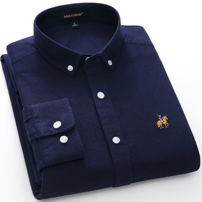 Camisa Oxford de Algodón con Bordado para Hombre - Manga Larga Talle Europeo - Image 5