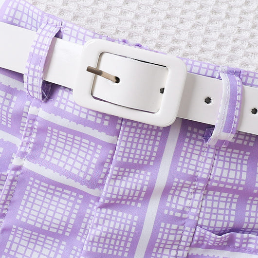 Conjunto Infantil de Shorts Estampados con Cinturón y Top Halter de Color Liso - Image 9