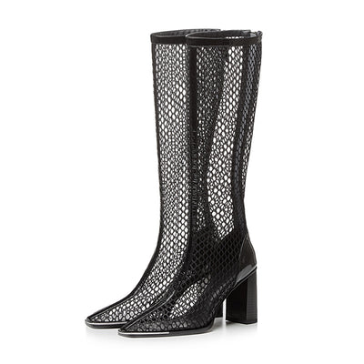 Botas de Tacón Robusto con Malla Trasera y Cierre - Negro - Image 18