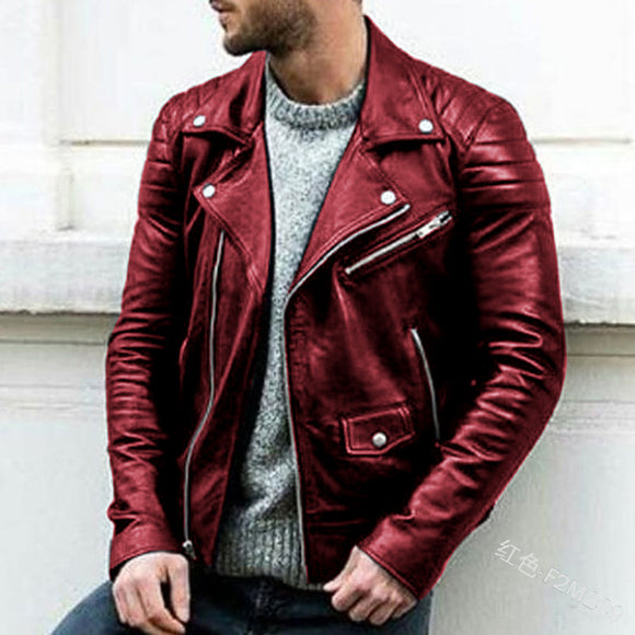 Chaqueta de Cuero PU Punk con Cuello Parado para Hombre