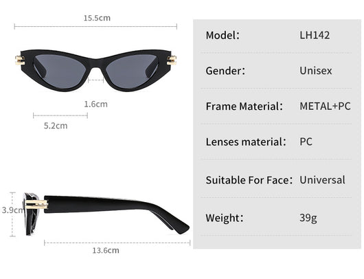 Black cat-eye sunglasses with dark gray lenses and gold-tone hinge accents on a white background. - Image 10