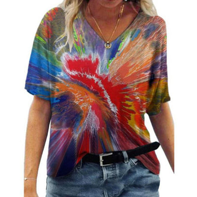 Playera Oversized Cuello V Estampada Manga Corta - Image 9