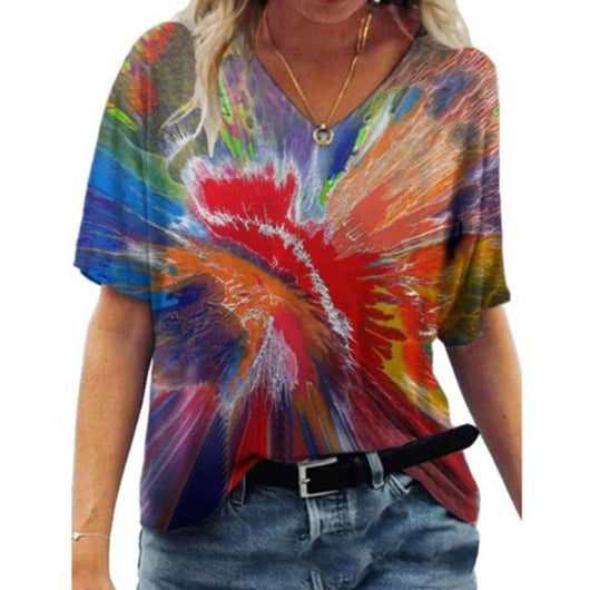 Playera Oversized Cuello V Estampada Manga Corta - Image 9