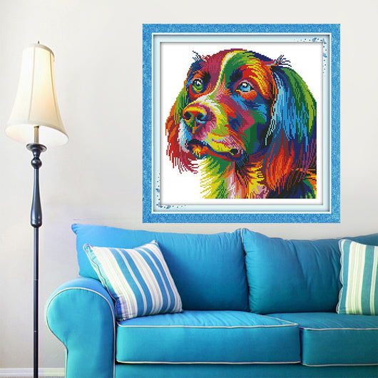 Punto de Cruz Perro Arcoíris - Diseño Colorido de Mascota Doméstica - Image 4