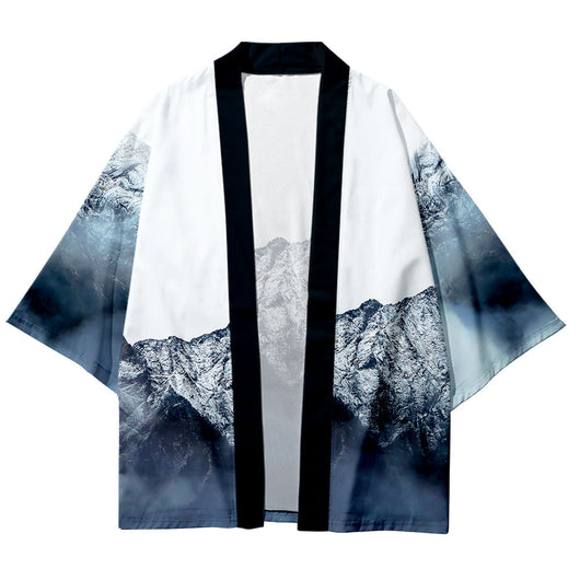 Kimono Haori de Verano con Estampado de Paisaje y Bloques de Color - Cardigan Suelto para Hombre - Image 4